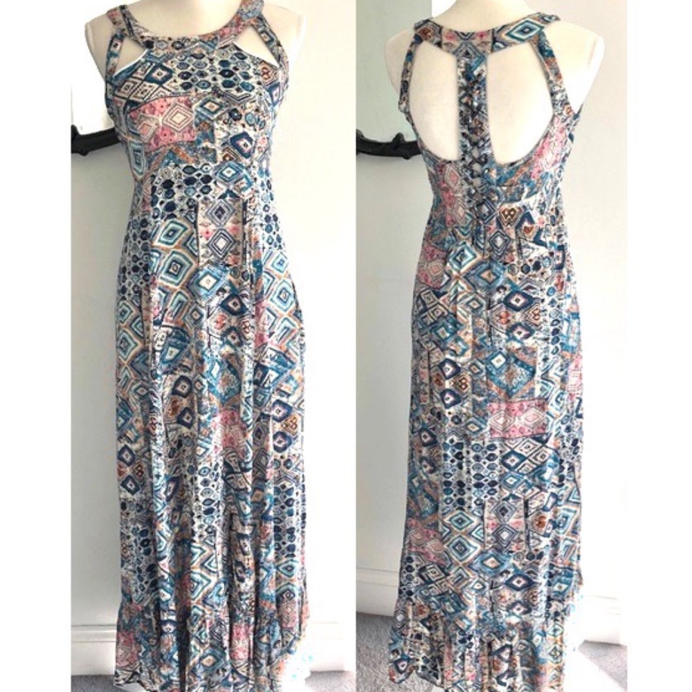 Solitaire Tribal Print Racerback Maxi Dress. - Picture 1 of 7